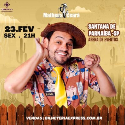 Matheus Ceará se apresenta hoje, 23/2, em Santana de Parnaíba