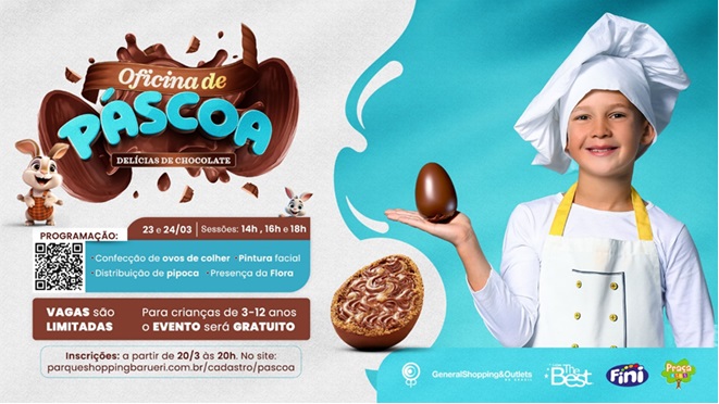 Páscoa: Parque Shopping Barueri terá oficina de chocolate gratuita