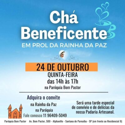 Chá Beneficente acontece dia 24 em Alphaville em prol da Rainha da Paz