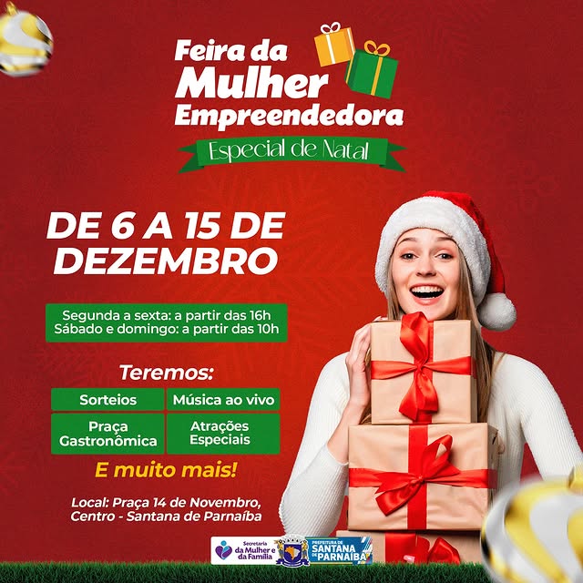 Feira de Natal da Mulher Empreendedora vai de 6 a 15/12