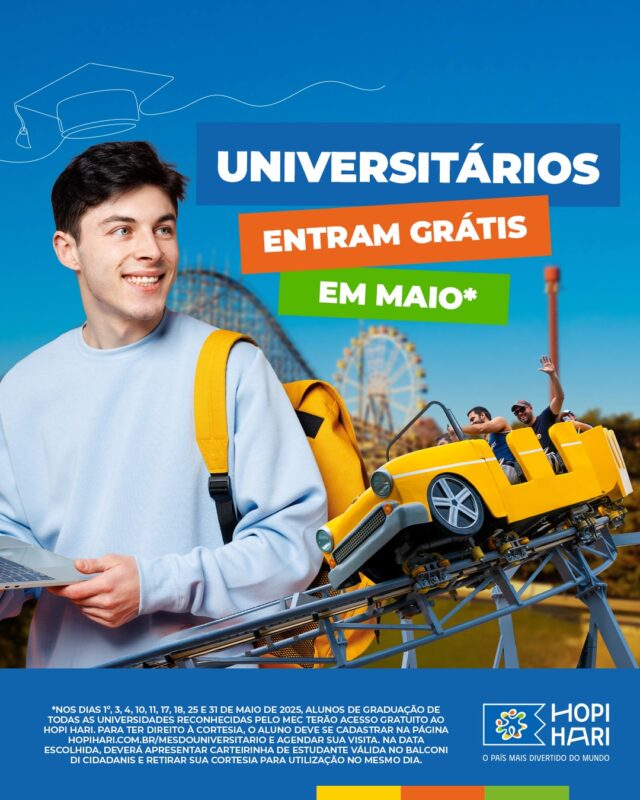 Em maio, universitários entram de graça no Hopi Hari