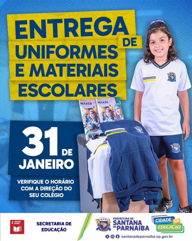 Entrega de uniformes e materiais escolares será dia 31 em Santana de Parnaíba