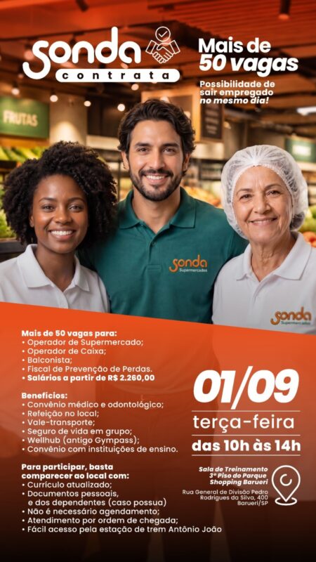 Sonda promove mutirão de empregos com mais de 50 vagas em Barueri